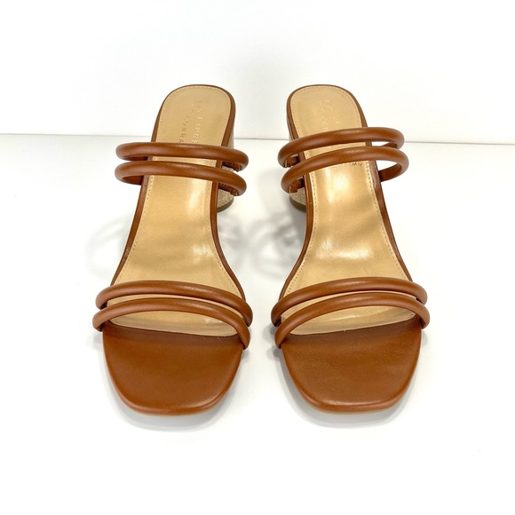 LC LAUREN CONRAD SENCHA COGNAC ROUND BLOCK HIGH HEEL SANDALS🆕 - Picture 7 of 16